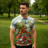 Fiji Taveuni Island Dateline Crossing Zipper Polo Shirt Tropical Cultural Landscape With Tagimoucia Floral Pattern TS04 - Polynesian Pride