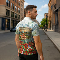 Fiji Taveuni Island Dateline Crossing Zipper Polo Shirt Tropical Cultural Landscape With Tagimoucia Floral Pattern TS04 - Polynesian Pride