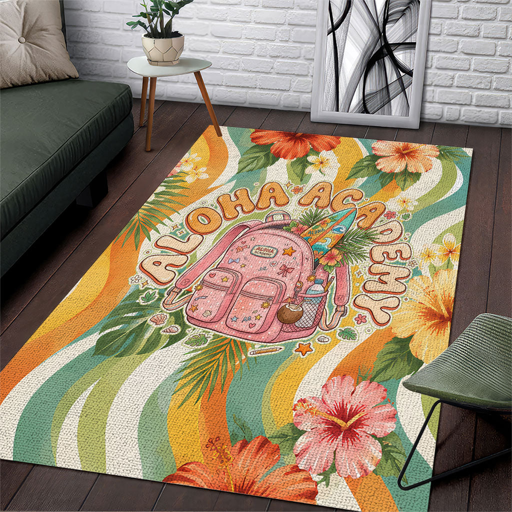 Hawaii Aloha Academy Back To School Area Rug Sea Turtle Tropical Hibiscus Flowers Retro Psychedelic TS04 Orange Green - Polynesian Pride