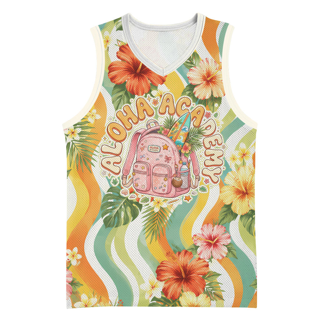 Hawaii Aloha Academy Back To School Basketball Jersey Sea Turtle Tropical Hibiscus Flowers Retro Psychedelic TS04 Unisex Orange Green - Polynesian Pride