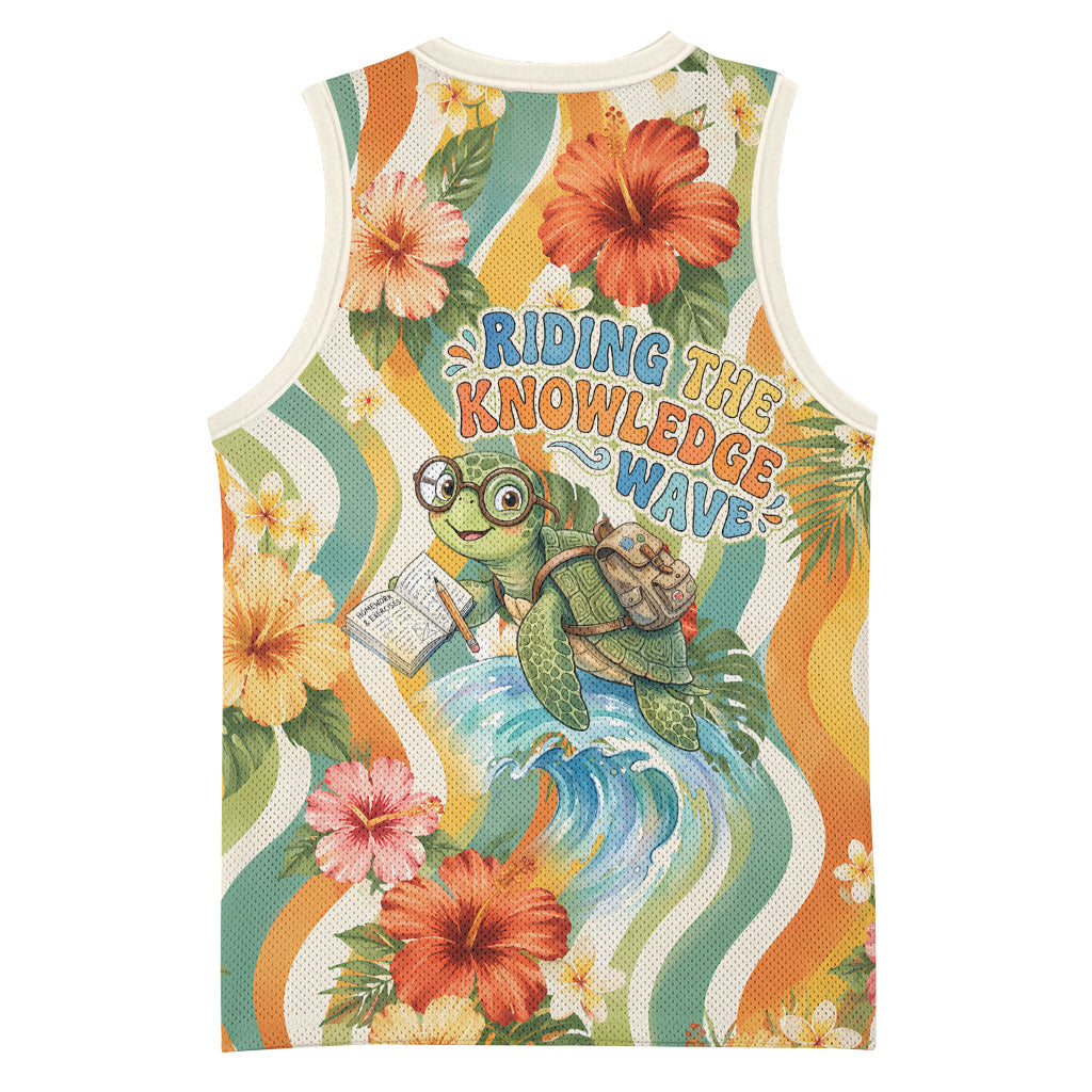 Hawaii Aloha Academy Back To School Basketball Jersey Sea Turtle Tropical Hibiscus Flowers Retro Psychedelic TS04 - Polynesian Pride