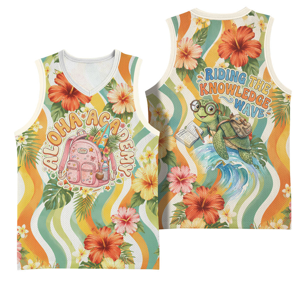 Hawaii Aloha Academy Back To School Basketball Jersey Sea Turtle Tropical Hibiscus Flowers Retro Psychedelic TS04 - Polynesian Pride