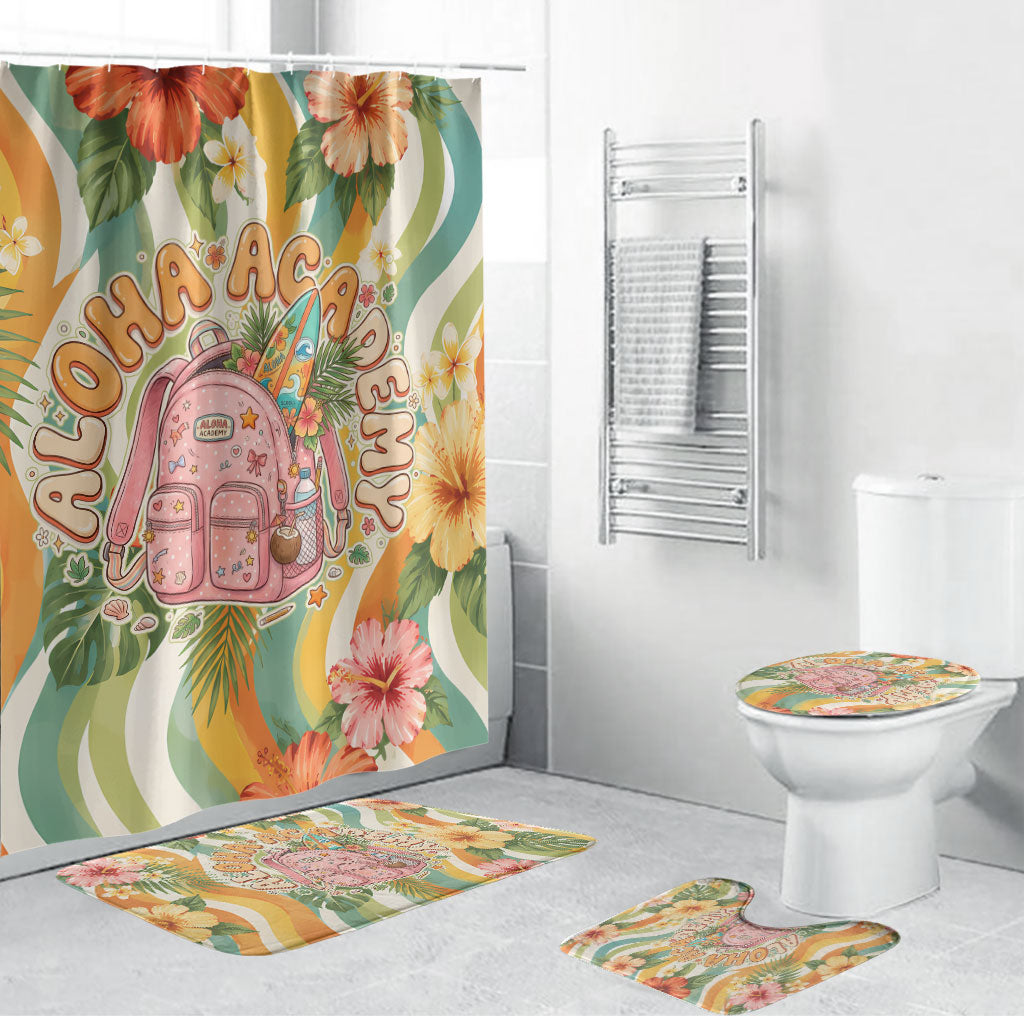Hawaii Aloha Academy Back To School Bathroom Set Sea Turtle Tropical Hibiscus Flowers Retro Psychedelic TS04 Bathroom Set (4 pcs) Orange Green - Polynesian Pride