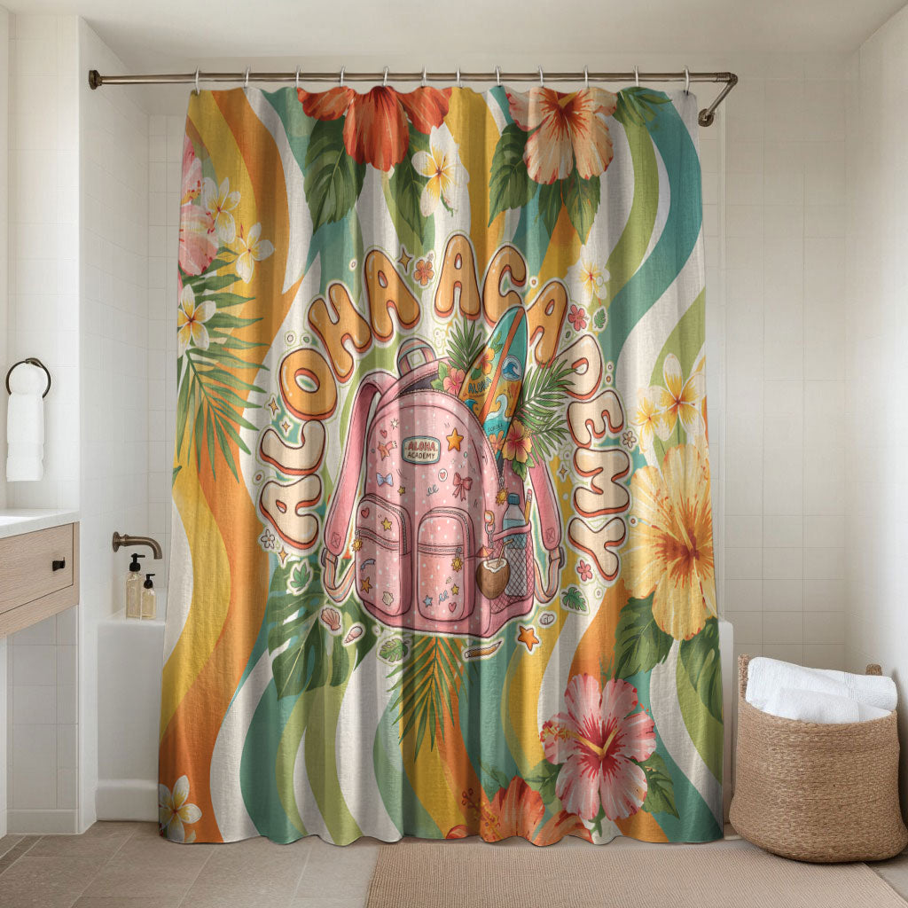 Hawaii Aloha Academy Back To School Bathroom Set Sea Turtle Tropical Hibiscus Flowers Retro Psychedelic TS04 Shower Curtain Only Orange Green - Polynesian Pride