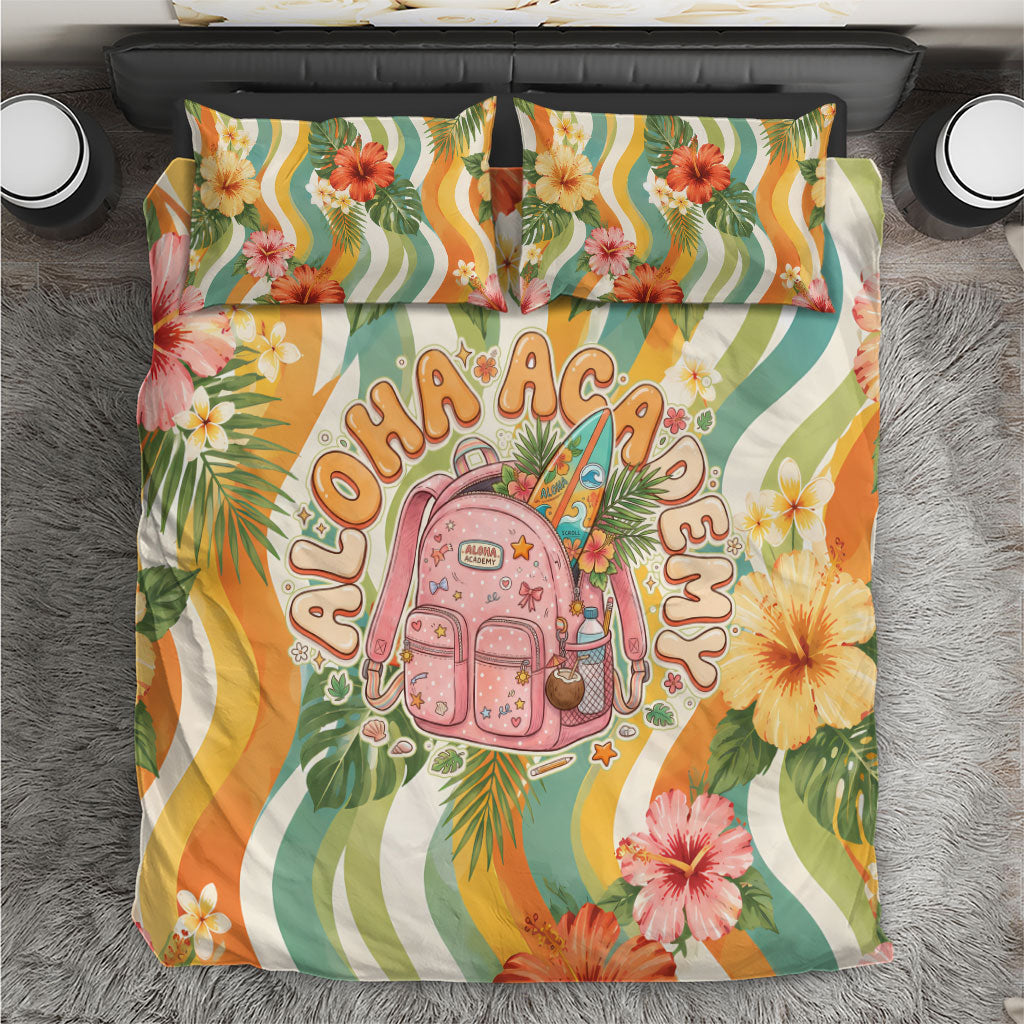 Hawaii Aloha Academy Back To School Bedding Set Sea Turtle Tropical Hibiscus Flowers Retro Psychedelic TS04 Orange Green - Polynesian Pride