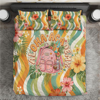Hawaii Aloha Academy Back To School Bedding Set Sea Turtle Tropical Hibiscus Flowers Retro Psychedelic TS04 Orange Green - Polynesian Pride
