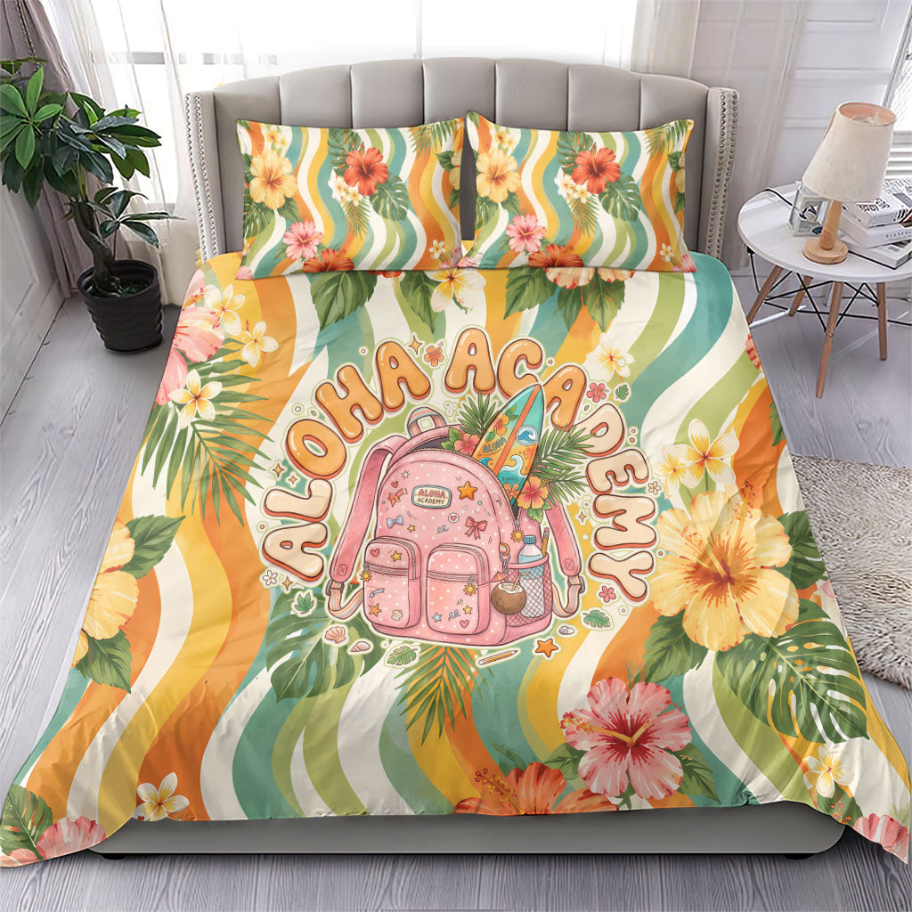 Hawaii Aloha Academy Back To School Bedding Set Sea Turtle Tropical Hibiscus Flowers Retro Psychedelic TS04 - Polynesian Pride