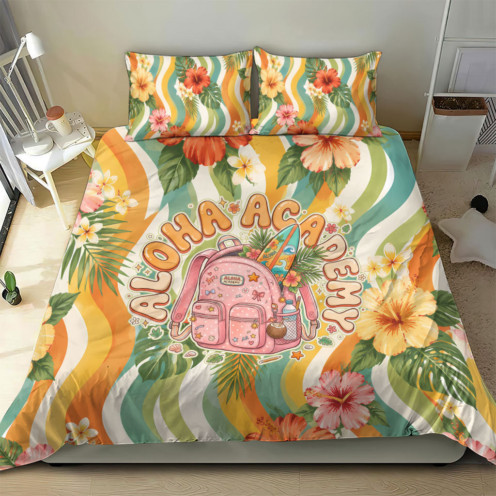 Hawaii Aloha Academy Back To School Bedding Set Sea Turtle Tropical Hibiscus Flowers Retro Psychedelic TS04 - Polynesian Pride