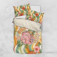 Hawaii Aloha Academy Back To School Bedding Set Sea Turtle Tropical Hibiscus Flowers Retro Psychedelic TS04 US Twin 172cm x 218cm Orange Green - Polynesian Pride