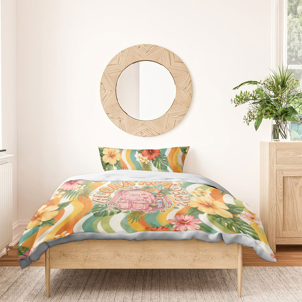 Hawaii Aloha Academy Back To School Bedding Set Sea Turtle Tropical Hibiscus Flowers Retro Psychedelic TS04 - Polynesian Pride