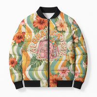 Hawaii Aloha Academy Back To School Bomber Puffer Jacket Sea Turtle Tropical Hibiscus Flowers Retro Psychedelic TS04 Unisex Orange Green - Polynesian Pride