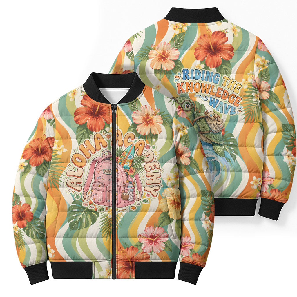 Hawaii Aloha Academy Back To School Bomber Puffer Jacket Sea Turtle Tropical Hibiscus Flowers Retro Psychedelic TS04 - Polynesian Pride