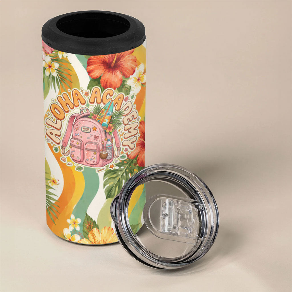 Hawaii Aloha Academy Back To School 4 in 1 Can Cooler Tumbler Sea Turtle Tropical Hibiscus Flowers Retro Psychedelic TS04 - Polynesian Pride