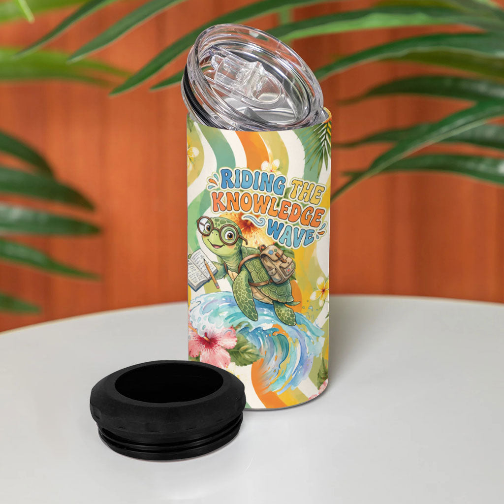 Hawaii Aloha Academy Back To School 4 in 1 Can Cooler Tumbler Sea Turtle Tropical Hibiscus Flowers Retro Psychedelic TS04 - Polynesian Pride
