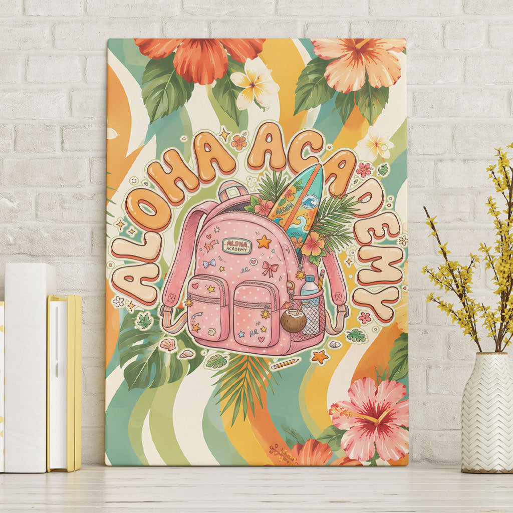 Hawaii Aloha Academy Back To School Canvas Wall Art Sea Turtle Tropical Hibiscus Flowers Retro Psychedelic TS04 Without Frame Orange Green - Polynesian Pride