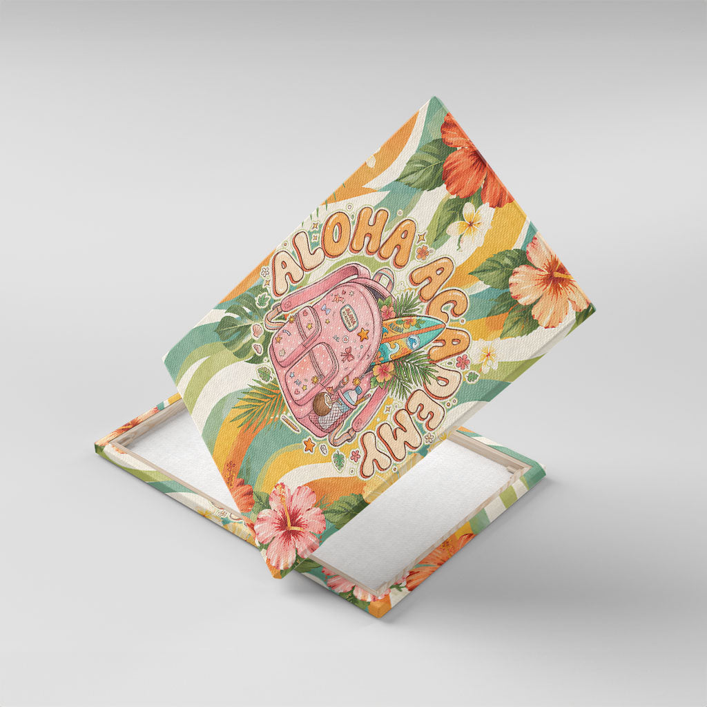 Hawaii Aloha Academy Back To School Canvas Wall Art Sea Turtle Tropical Hibiscus Flowers Retro Psychedelic TS04 With Frame Orange Green - Polynesian Pride