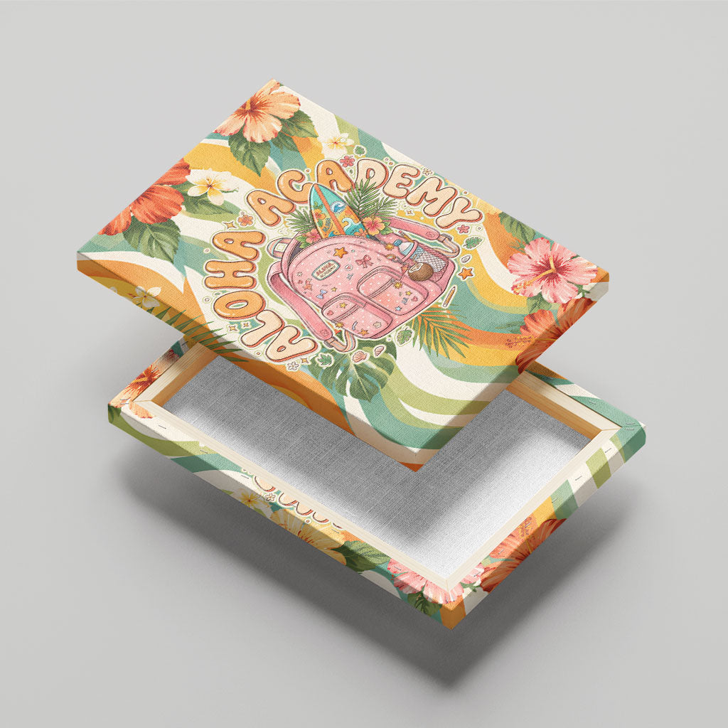 Hawaii Aloha Academy Back To School Canvas Wall Art Sea Turtle Tropical Hibiscus Flowers Retro Psychedelic TS04 - Polynesian Pride
