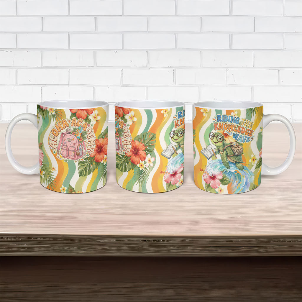 Hawaii Aloha Academy Back To School Ceramic Mug Sea Turtle Tropical Hibiscus Flowers Retro Psychedelic TS04 - Polynesian Pride