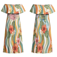 Hawaii Aloha Academy Back To School Couples Matching Off Shoulder Maxi Dress and Long Sleeve Button Shirt Sea Turtle Tropical Hibiscus Flowers Retro Psychedelic TS04 - Polynesian Pride