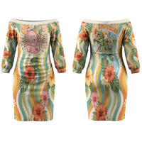 Hawaii Aloha Academy Back To School Couples Matching Off The Shoulder Long Sleeve Dress and Long Sleeve Button Shirt Sea Turtle Tropical Hibiscus Flowers Retro Psychedelic TS04 - Polynesian Pride