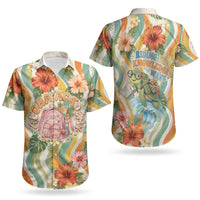 Hawaii Aloha Academy Back To School Couples Matching Puletasi and Hawaiian Shirt Sea Turtle Tropical Hibiscus Flowers Retro Psychedelic TS04 - Polynesian Pride