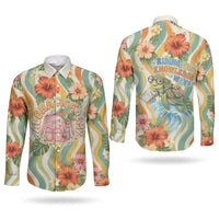 Hawaii Aloha Academy Back To School Couples Matching Short Sleeve Bodycon Dress and Long Sleeve Button Shirt Sea Turtle Tropical Hibiscus Flowers Retro Psychedelic TS04 - Polynesian Pride