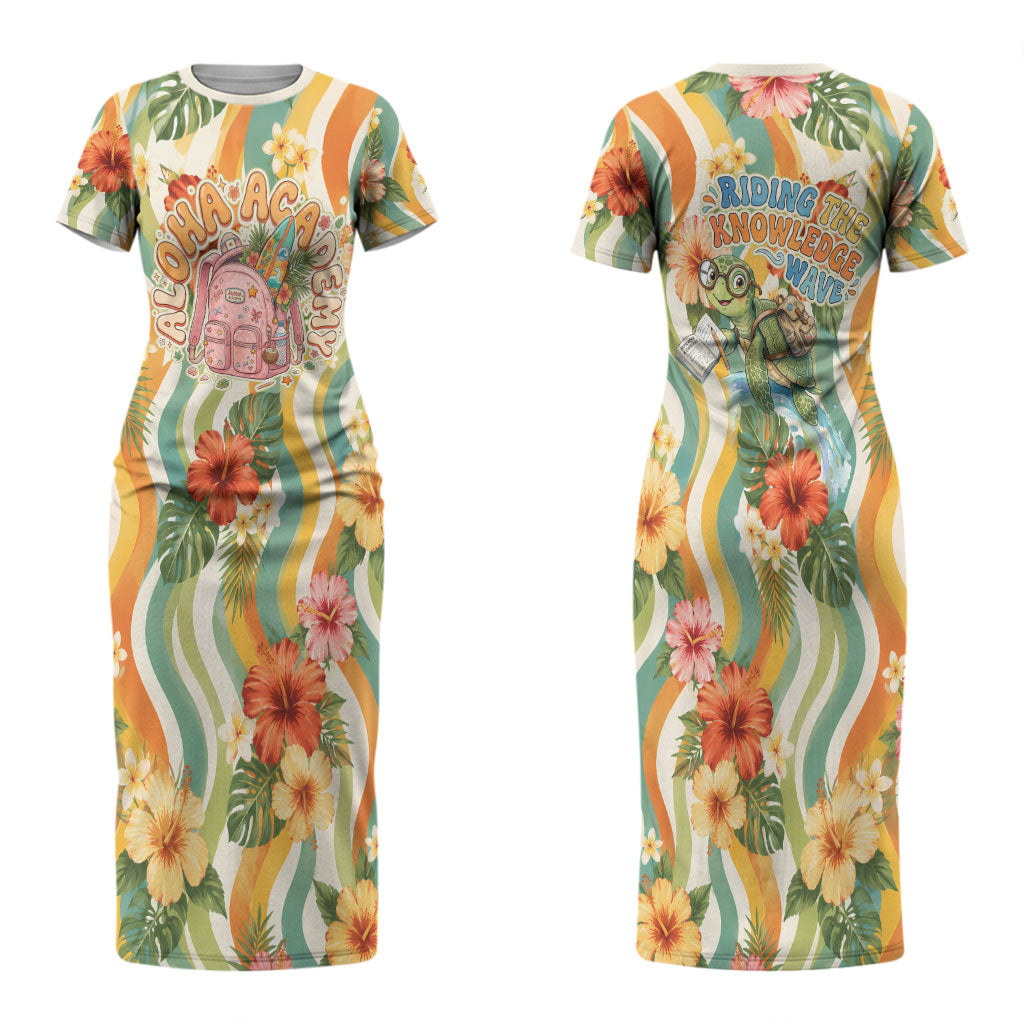 Hawaii Aloha Academy Back To School Couples Matching Short Sleeve Bodycon Dress and Long Sleeve Button Shirt Sea Turtle Tropical Hibiscus Flowers Retro Psychedelic TS04 - Polynesian Pride
