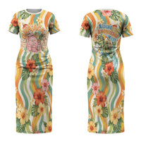 Hawaii Aloha Academy Back To School Couples Matching Short Sleeve Bodycon Dress and Long Sleeve Button Shirt Sea Turtle Tropical Hibiscus Flowers Retro Psychedelic TS04 - Polynesian Pride