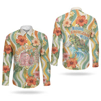 Hawaii Aloha Academy Back To School Couples Matching Summer Maxi Dress and Long Sleeve Button Shirt Sea Turtle Tropical Hibiscus Flowers Retro Psychedelic TS04 - Polynesian Pride