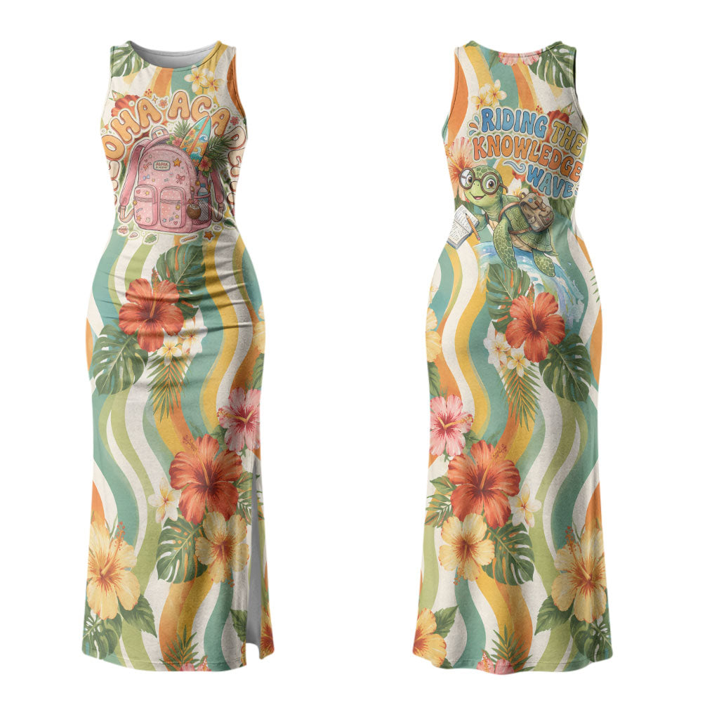 Hawaii Aloha Academy Back To School Couples Matching Tank Maxi Dress and Long Sleeve Button Shirt Sea Turtle Tropical Hibiscus Flowers Retro Psychedelic TS04 - Polynesian Pride