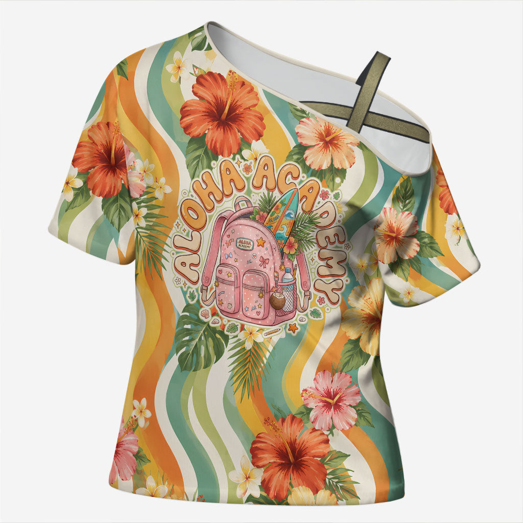 Hawaii Aloha Academy Back To School Cross Shoulder Shirt Sea Turtle Tropical Hibiscus Flowers Retro Psychedelic TS04 Female Orange Green - Polynesian Pride