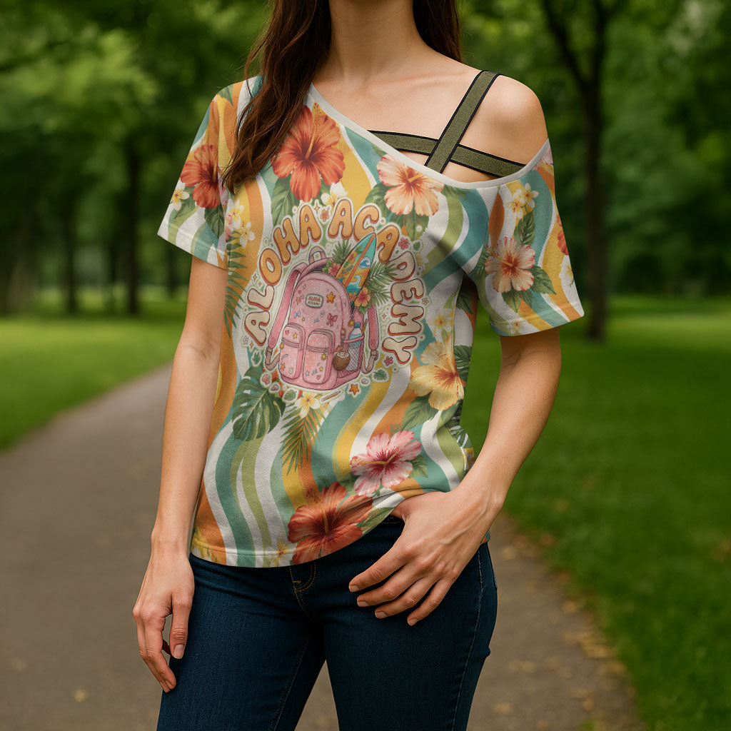 Hawaii Aloha Academy Back To School Cross Shoulder Shirt Sea Turtle Tropical Hibiscus Flowers Retro Psychedelic TS04 - Polynesian Pride