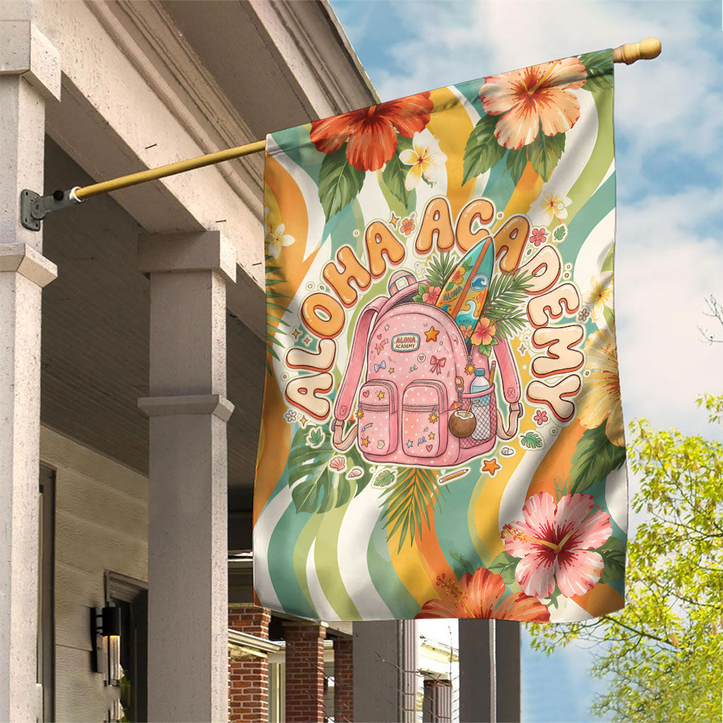 Hawaii Aloha Academy Back To School Garden Flag Sea Turtle Tropical Hibiscus Flowers Retro Psychedelic TS04 House Flag Orange Green - Polynesian Pride