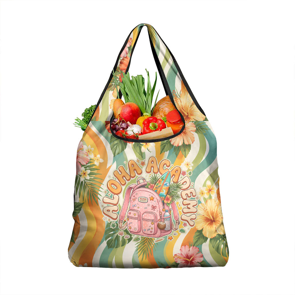 Hawaii Aloha Academy Back To School Grocery Bag Sea Turtle Tropical Hibiscus Flowers Retro Psychedelic TS04 1-pack One Size Orange Green - Polynesian Pride