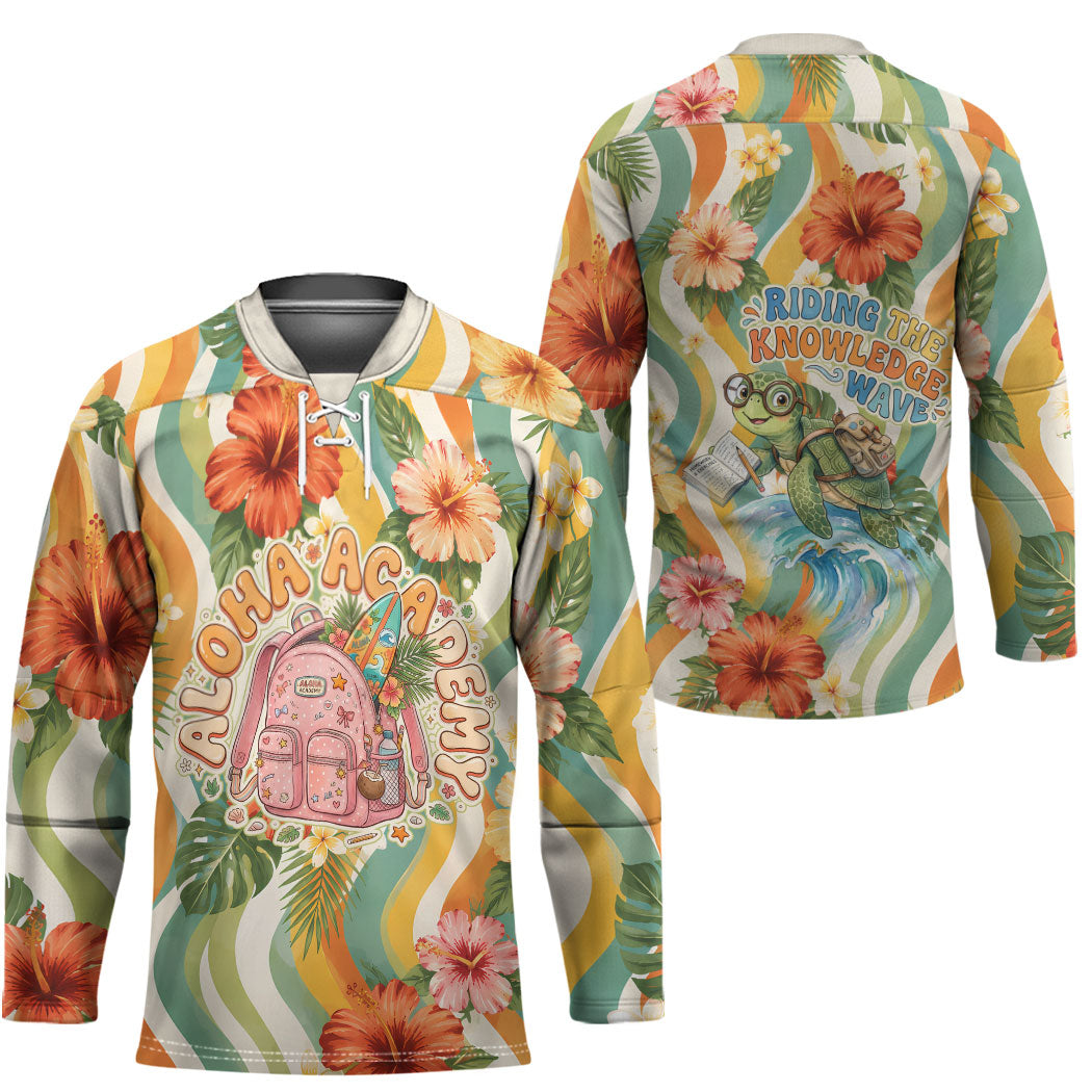 Hawaii Aloha Academy Back To School Hockey Jersey Sea Turtle Tropical Hibiscus Flowers Retro Psychedelic TS04 - Polynesian Pride