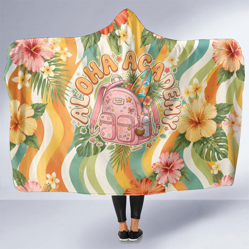 Hawaii Aloha Academy Back To School Hooded Blanket Sea Turtle Tropical Hibiscus Flowers Retro Psychedelic TS04 One Size Orange Green - Polynesian Pride