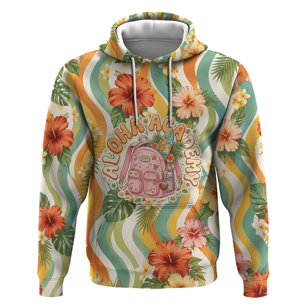Hawaii Aloha Academy Back To School Hoodie Sea Turtle Tropical Hibiscus Flowers Retro Psychedelic TS04 Pullover Hoodie Orange Green - Polynesian Pride
