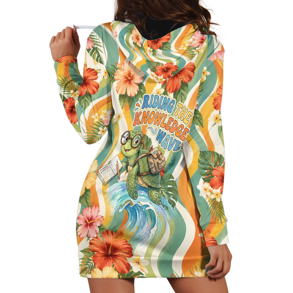Hawaii Aloha Academy Back To School Hoodie Dress Sea Turtle Tropical Hibiscus Flowers Retro Psychedelic TS04 - Polynesian Pride