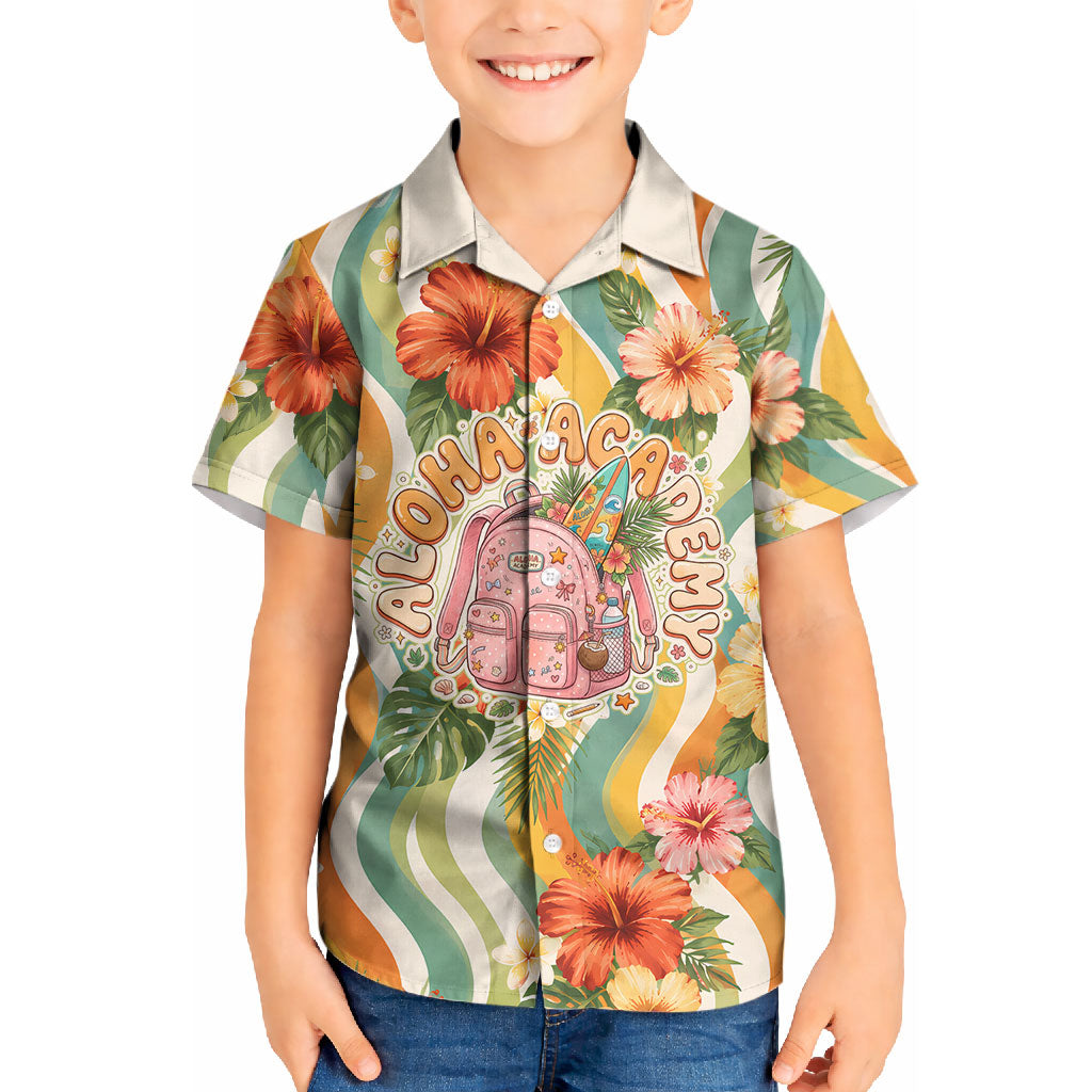 Hawaii Aloha Academy Back To School Kid Hawaiian Shirt Sea Turtle Tropical Hibiscus Flowers Retro Psychedelic TS04 Kid Orange Green - Polynesian Pride