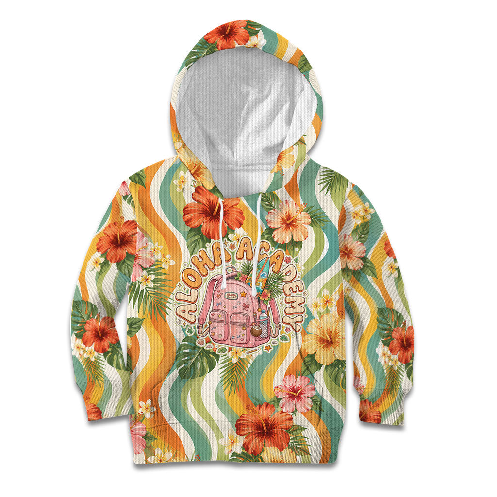 Hawaii Aloha Academy Back To School Kid Hoodie Sea Turtle Tropical Hibiscus Flowers Retro Psychedelic TS04 Hoodie Orange Green - Polynesian Pride