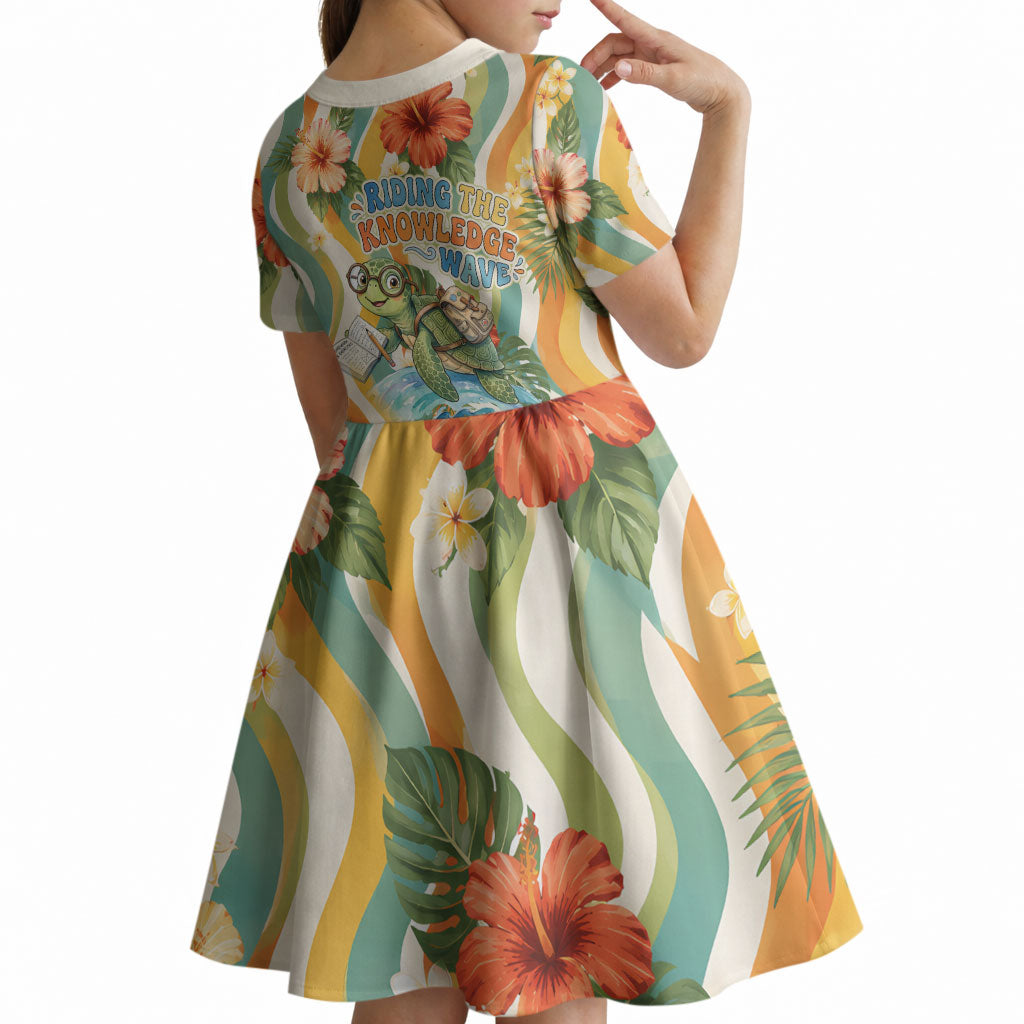 Hawaii Aloha Academy Back To School Kid Short Sleeve Dress Sea Turtle Tropical Hibiscus Flowers Retro Psychedelic TS04 - Polynesian Pride