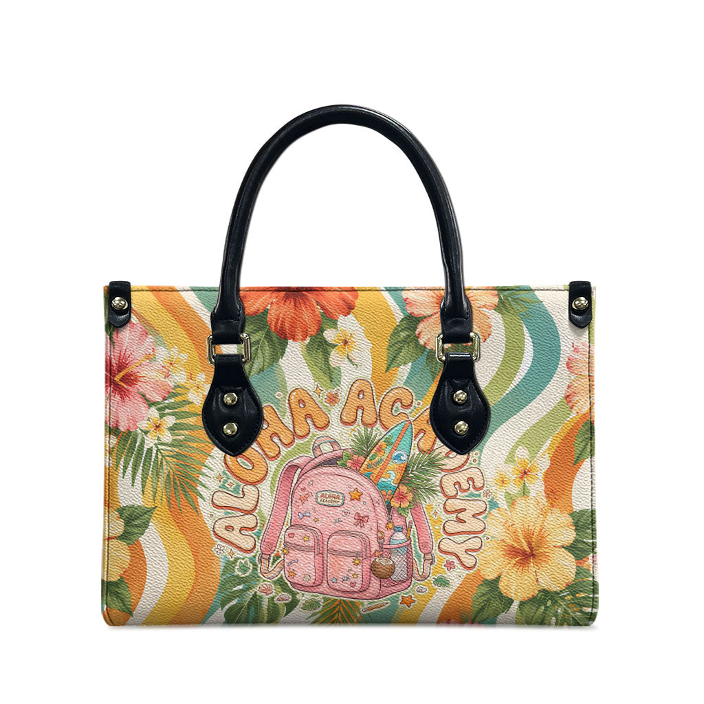 Hawaii Aloha Academy Back To School Leather Bag Sea Turtle Tropical Hibiscus Flowers Retro Psychedelic TS04 - Polynesian Pride