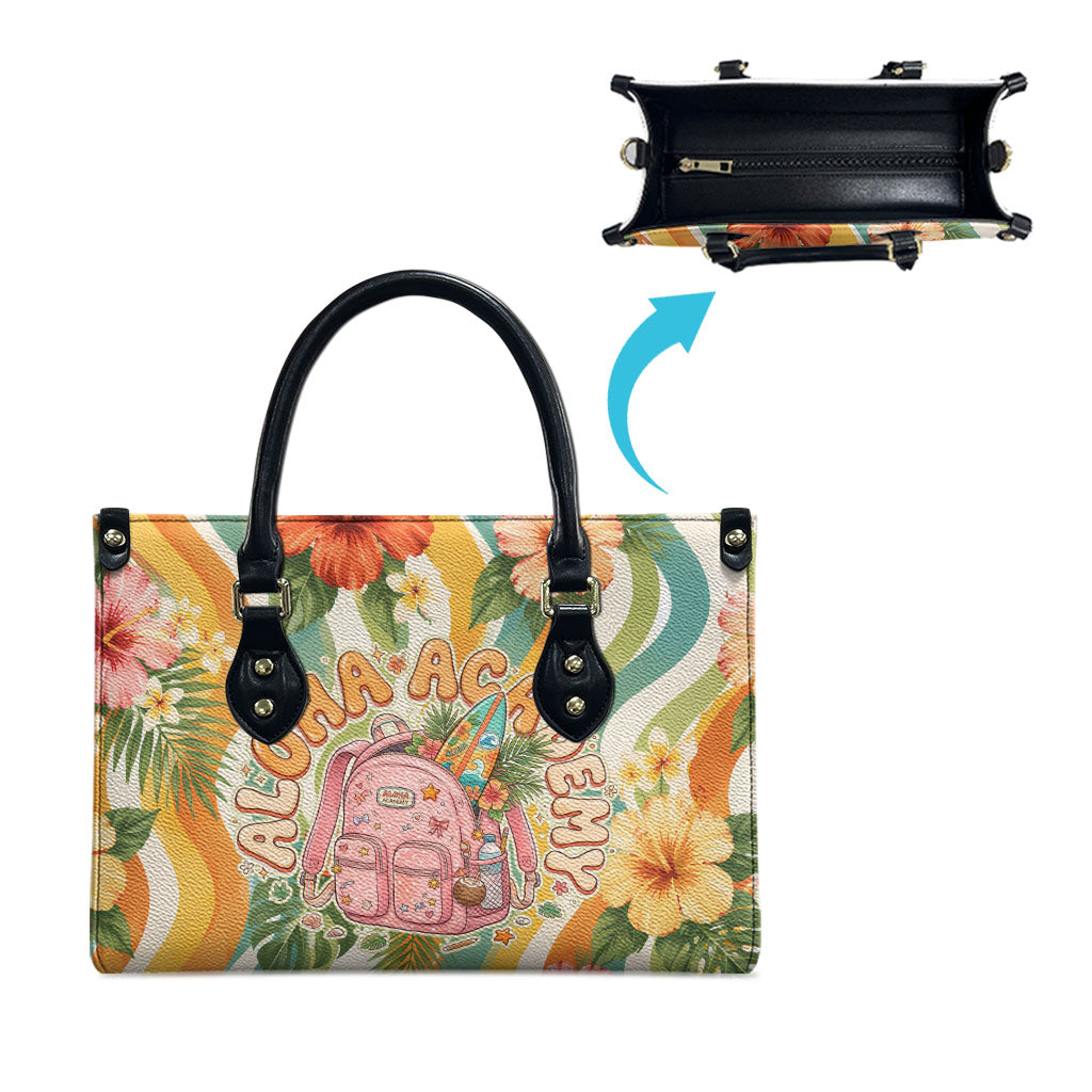 Hawaii Aloha Academy Back To School Leather Bag Sea Turtle Tropical Hibiscus Flowers Retro Psychedelic TS04 - Polynesian Pride