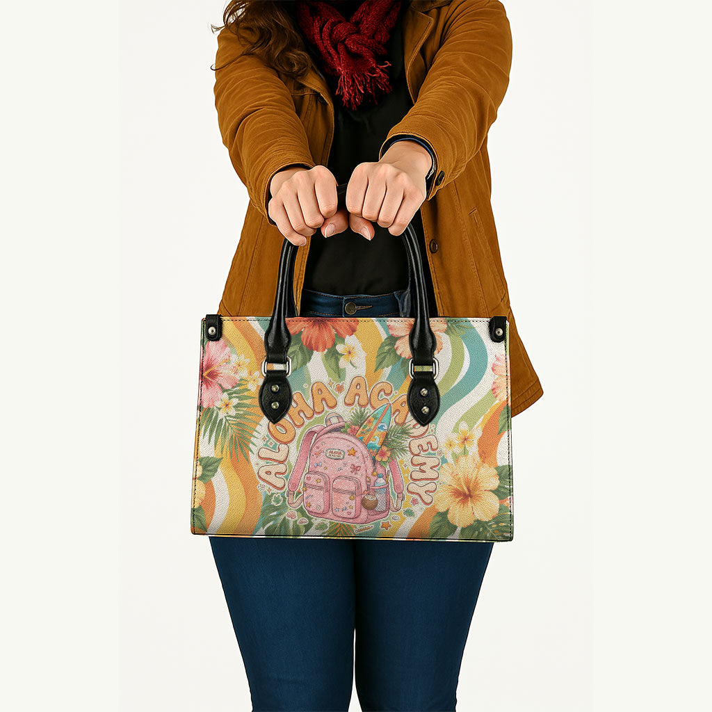Hawaii Aloha Academy Back To School Leather Bag Sea Turtle Tropical Hibiscus Flowers Retro Psychedelic TS04 - Polynesian Pride