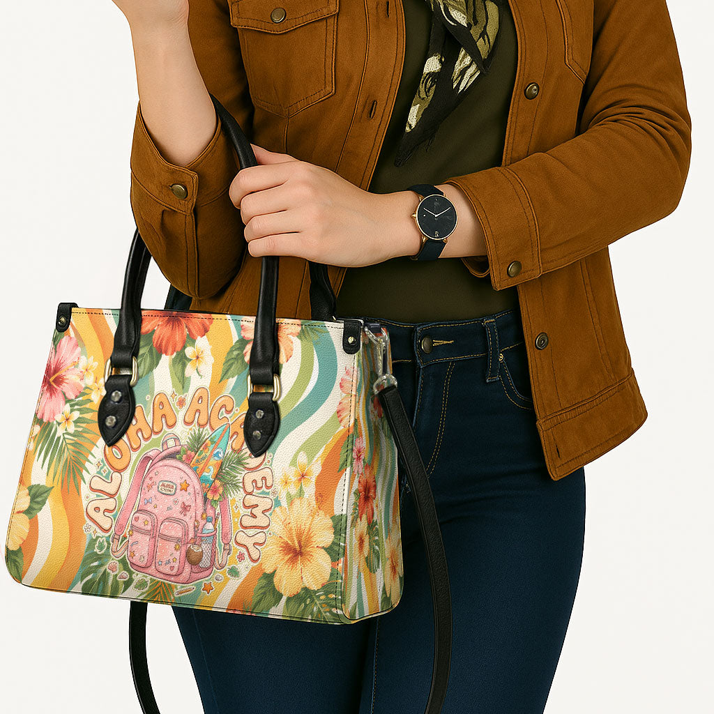 Hawaii Aloha Academy Back To School Leather Bag Sea Turtle Tropical Hibiscus Flowers Retro Psychedelic TS04 - Polynesian Pride