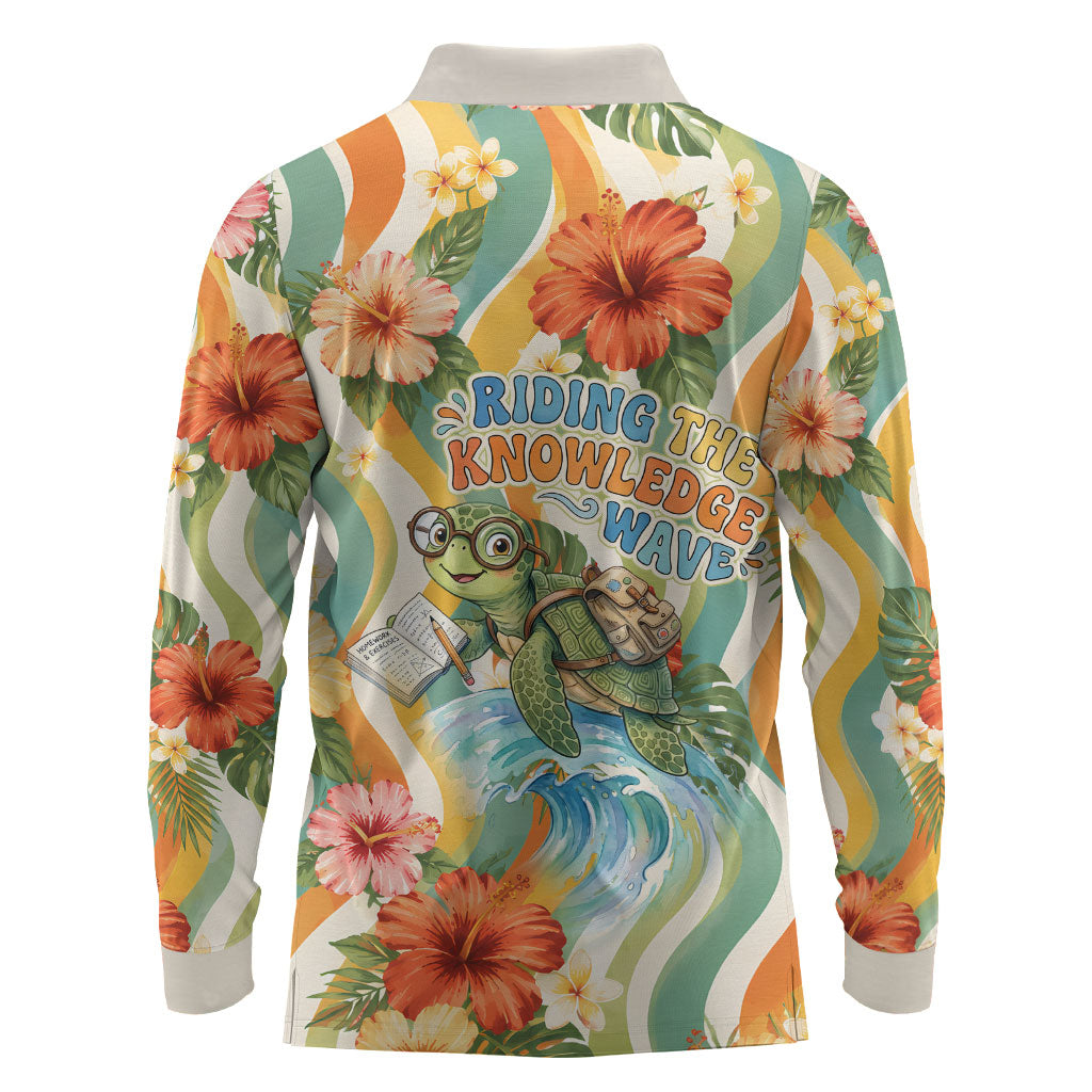 Hawaii Aloha Academy Back To School Long Sleeve Polo Shirt Sea Turtle Tropical Hibiscus Flowers Retro Psychedelic TS04 - Polynesian Pride