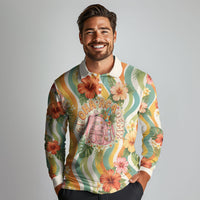 Hawaii Aloha Academy Back To School Long Sleeve Polo Shirt Sea Turtle Tropical Hibiscus Flowers Retro Psychedelic TS04 - Polynesian Pride