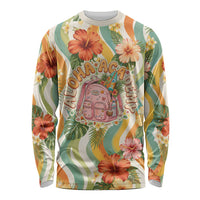 Hawaii Aloha Academy Back To School Long Sleeve Shirt Sea Turtle Tropical Hibiscus Flowers Retro Psychedelic TS04 Unisex Orange Green - Polynesian Pride