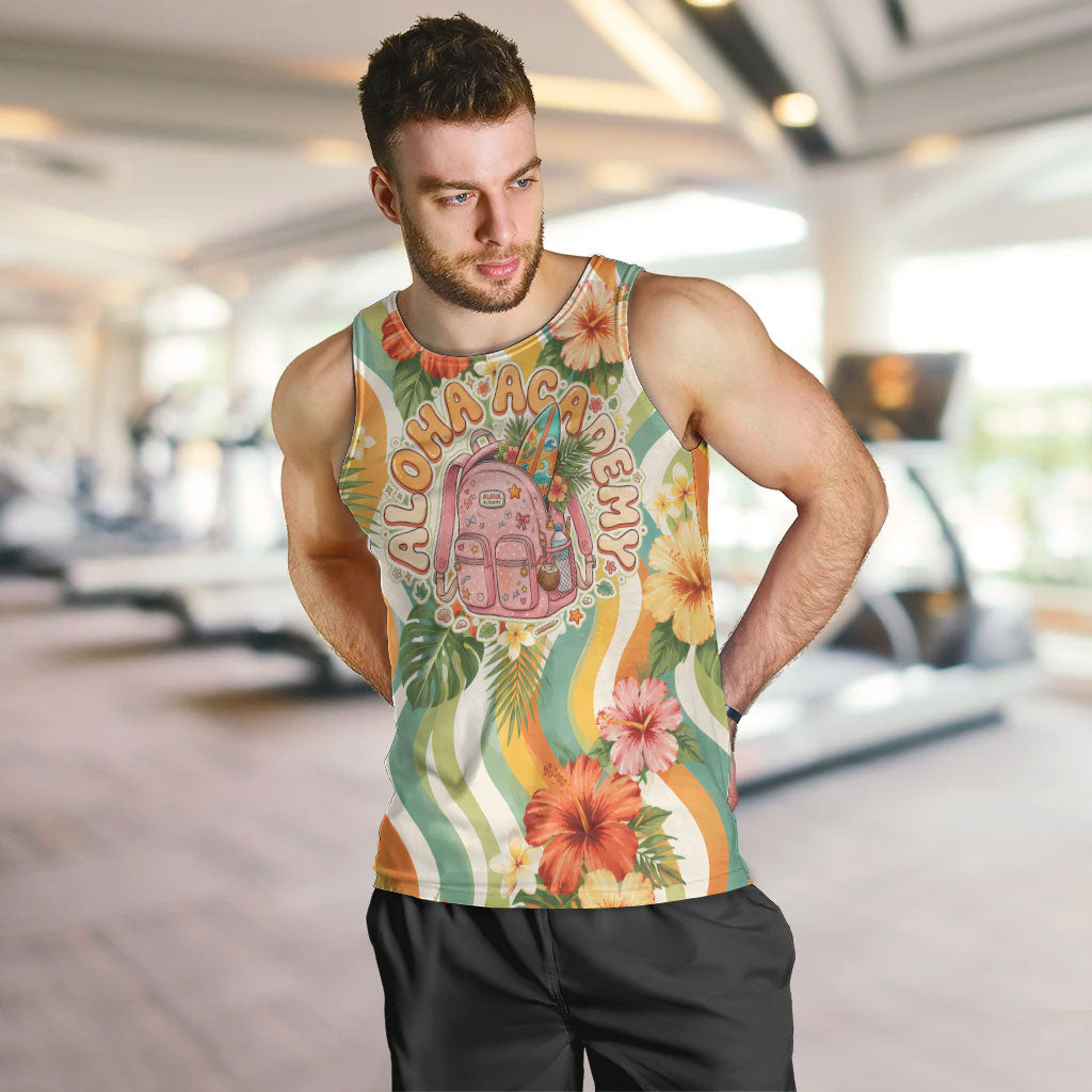 Hawaii Aloha Academy Back To School Men Tank Top Sea Turtle Tropical Hibiscus Flowers Retro Psychedelic TS04 Orange Green - Polynesian Pride