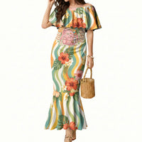 Hawaii Aloha Academy Back To School Mermaid Dress Sea Turtle Tropical Hibiscus Flowers Retro Psychedelic TS04 Women Orange Green - Polynesian Pride